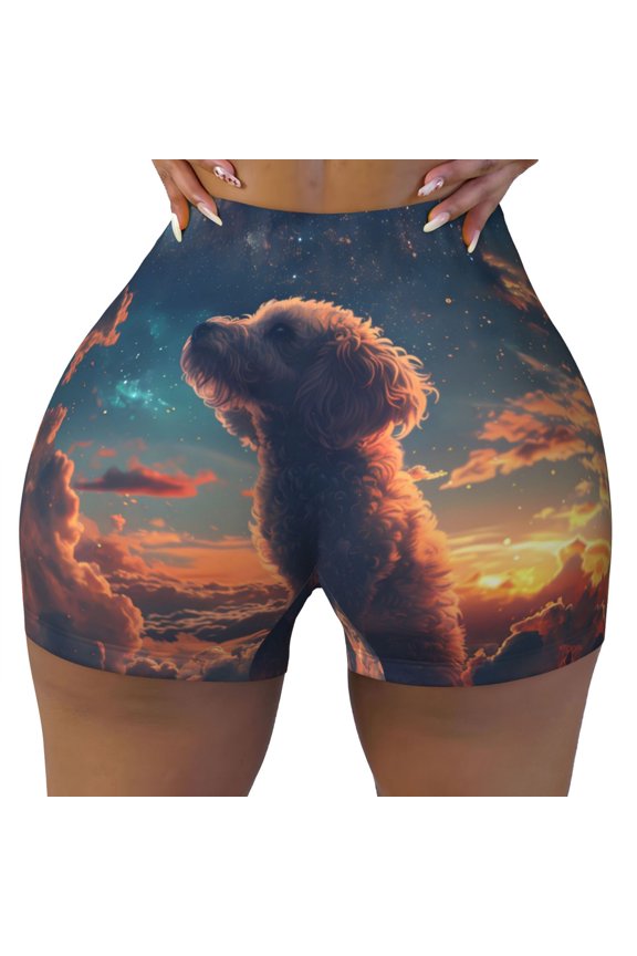 Seamless Workout Shorts Women - Starry Sky Cloud Puppy Biker Gym Running Yoga Spandex Shorts for Women