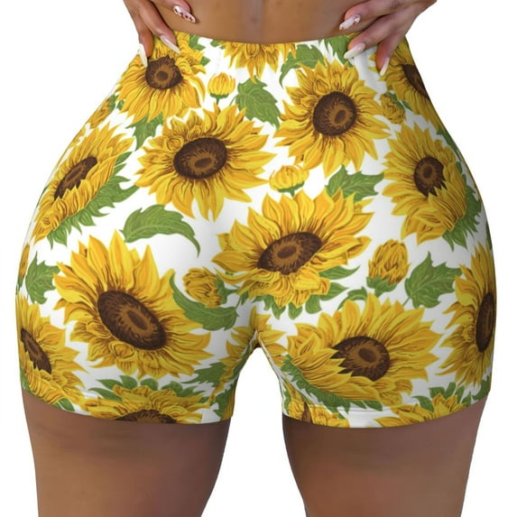 Seamless Workout Shorts Women - Sunflowers Aesthetic Floral Biker Gym Running Yoga Spandex Shorts for Women