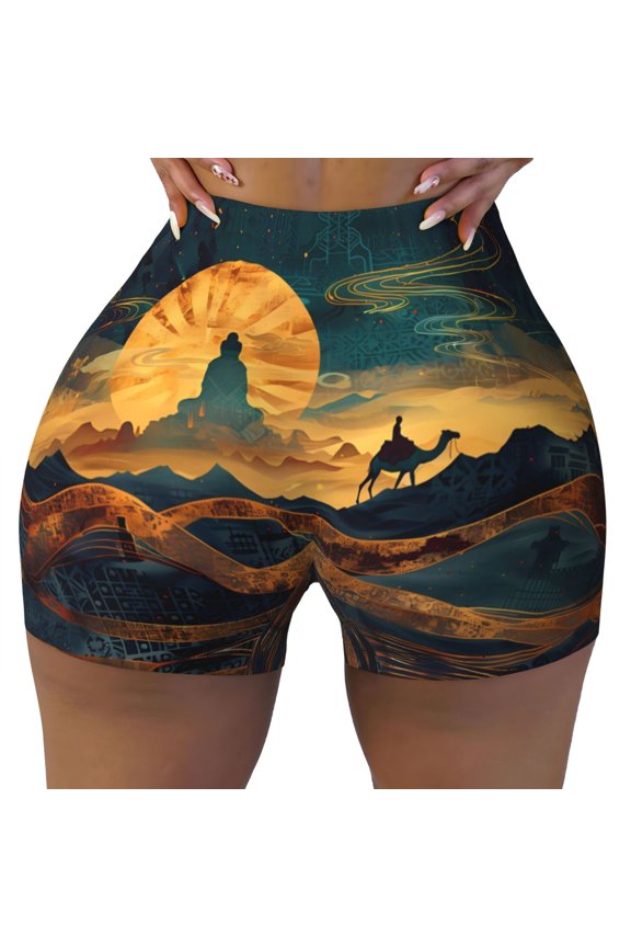 Seamless Workout Shorts Women - Sunset Desert Journey Biker Gym Running Yoga Spandex Shorts for Women