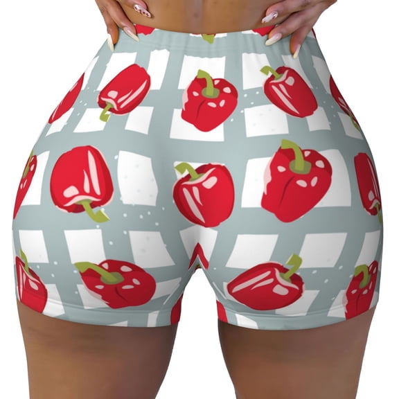 Seamless Workout Shorts Women - Sweet Red Fruit Biker Gym Running Yoga Spandex Shorts for Women