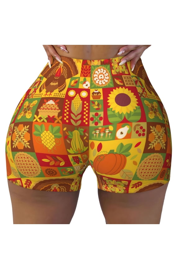 Seamless Workout Shorts Women - Thanksgiving Day Biker Gym Running Yoga Spandex Shorts for Women