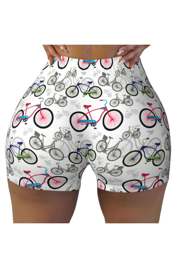 Seamless Workout Shorts Women - Urban Bike Pattern Biker Gym Running Yoga Spandex Shorts for Women