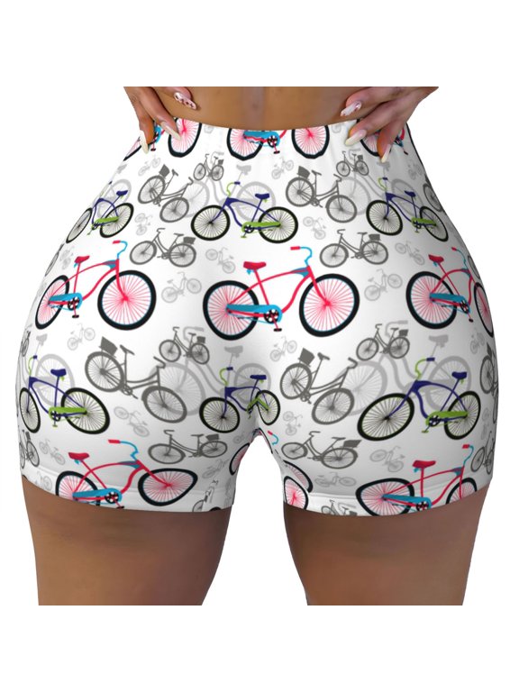 Seamless Workout Shorts Women - Urban Bike Pattern Biker Gym Running Yoga Spandex Shorts for Women