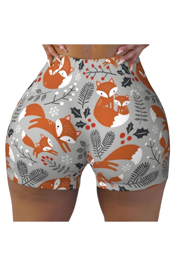 Seamless Workout Shorts Women - Vintage Blue Fox Family A Biker Gym Running Yoga Spandex Shorts for Women