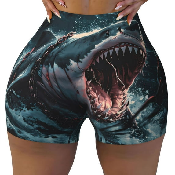 Seamless Workout Shorts Women - Wave Chain Shark Biker Gym Running Yoga Spandex Shorts for Women