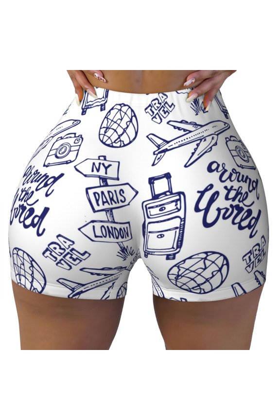 Seamless Workout Shorts Women - World Travel2 Biker Gym Running Yoga Spandex Shorts for Women