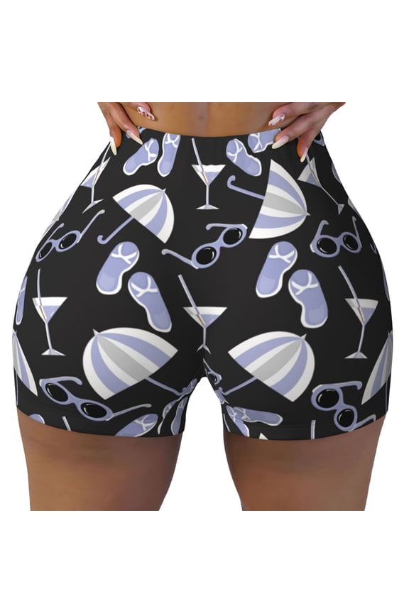Seamless Workout Shorts Women - beach stuff pattern Biker Gym Running Yoga Spandex Shorts for Women