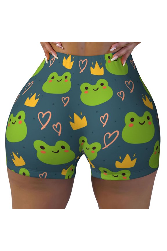Seamless Workout Shorts Women - cartoon frog heart cute Biker Gym Running Yoga Spandex Shorts for Women