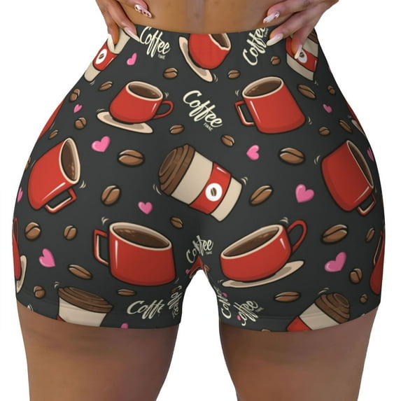 Seamless Workout Shorts Women - coffee mug cup Biker Gym Running Yoga Spandex Shorts for Women