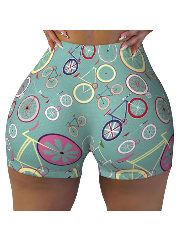 Seamless Workout Shorts Women - colorful Bike Pattern Biker Gym Running Yoga Spandex Shorts for Women