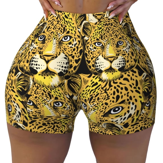 Seamless Workout Shorts Women - cool Leopard yellow funny Biker Gym Running Yoga Spandex Shorts for Women