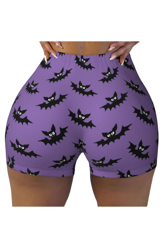 Seamless Workout Shorts Women - cool bats gothic Halloween purple Biker Gym Running Yoga Spandex Shorts for Women