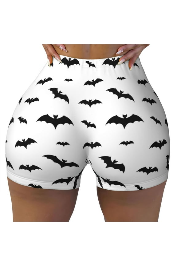 Seamless Workout Shorts Women - cool black bats halloween Biker Gym Running Yoga Spandex Shorts for Women