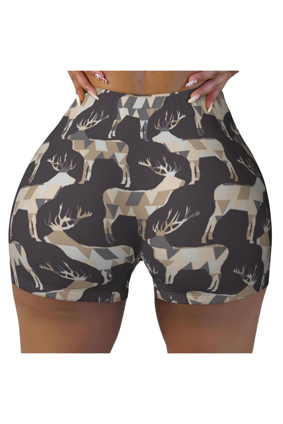Seamless Workout Shorts Women - cool moose elk black Biker Gym Running Yoga Spandex Shorts for Women