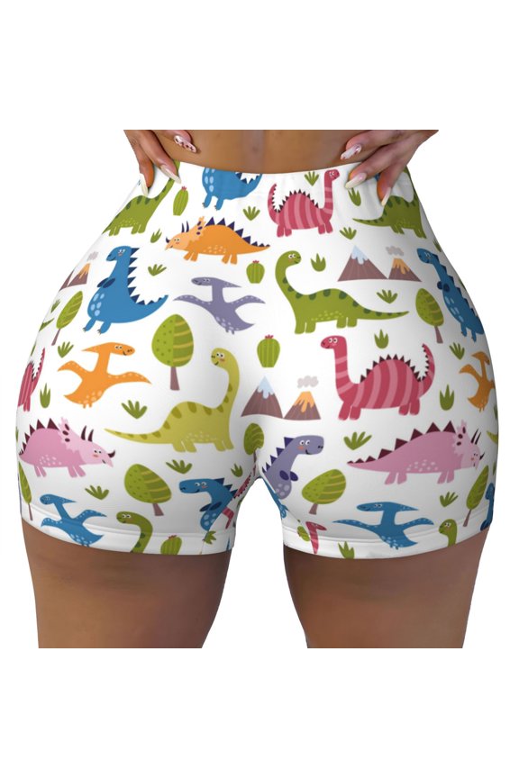 Seamless Workout Shorts Women - cute dinosaur AD Biker Gym Running Yoga Spandex Shorts for Women
