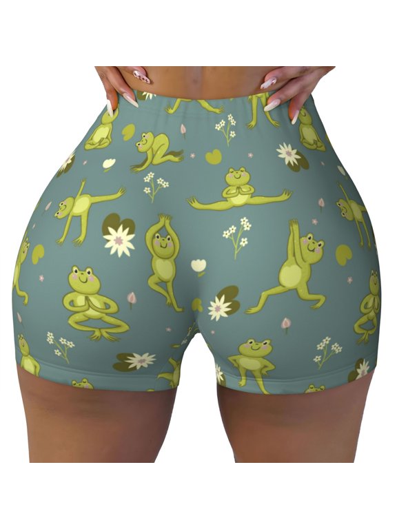 Seamless Workout Shorts Women - cute yoga frogs funny Biker Gym Running Yoga Spandex Shorts for Women