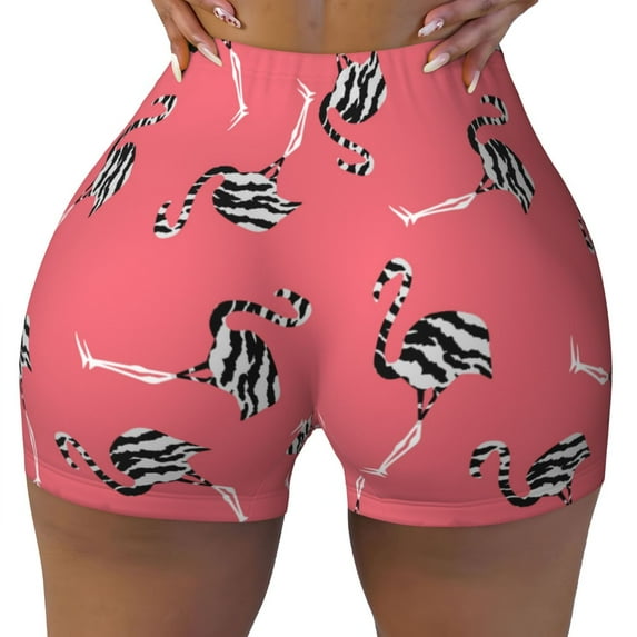 Seamless Workout Shorts Women - flamingo zebra print pink Biker Gym Running Yoga Spandex Shorts for Women