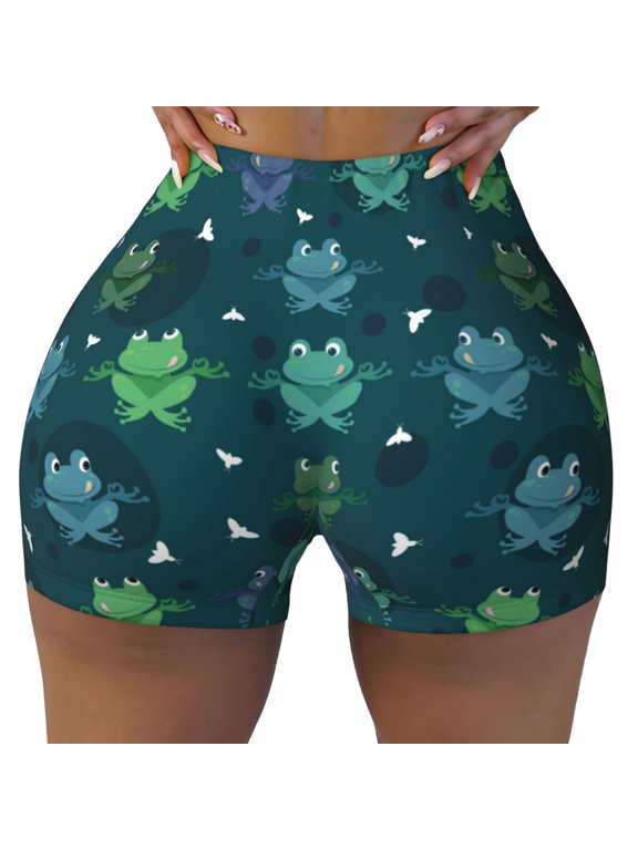 Seamless Workout Shorts Women - funny green frogs yoga Biker Gym Running Yoga Spandex Shorts for Women