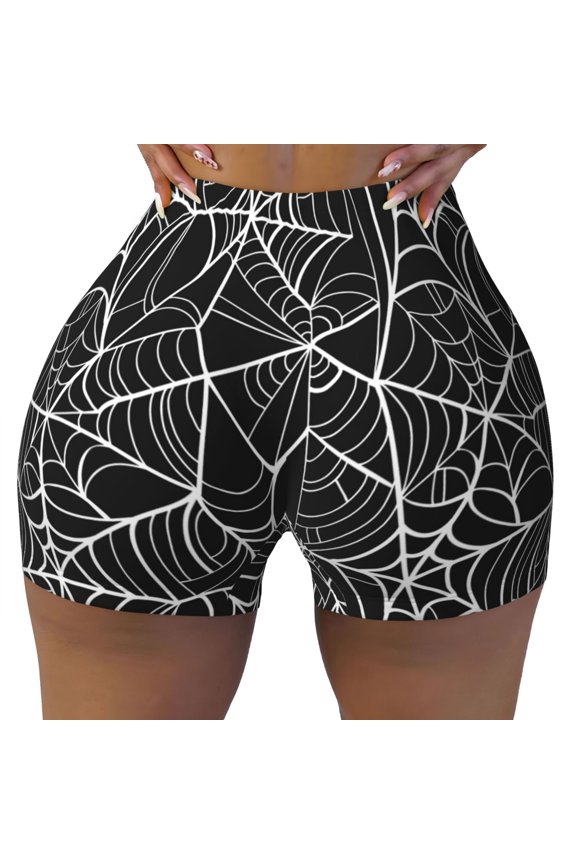 Seamless Workout Shorts Women - halloween Spider web print Biker Gym Running Yoga Spandex Shorts for Women