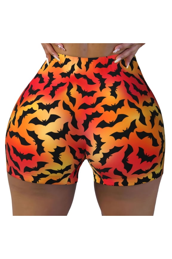 Seamless Workout Shorts Women - halloween bat Biker Gym Running Yoga Spandex Shorts for Women
