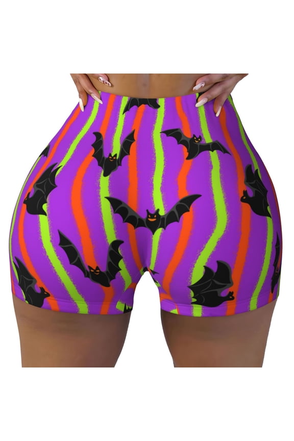 Seamless Workout Shorts Women - halloween bats Pattern Biker Gym Running Yoga Spandex Shorts for Women