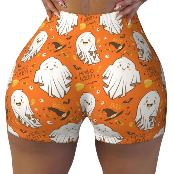 Seamless Workout Shorts Women - halloween ghost print Biker Gym Running Yoga Spandex Shorts for Women