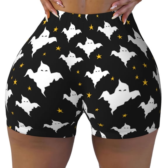 Seamless Workout Shorts Women - halloween ghost star Biker Gym Running Yoga Spandex Shorts for Women