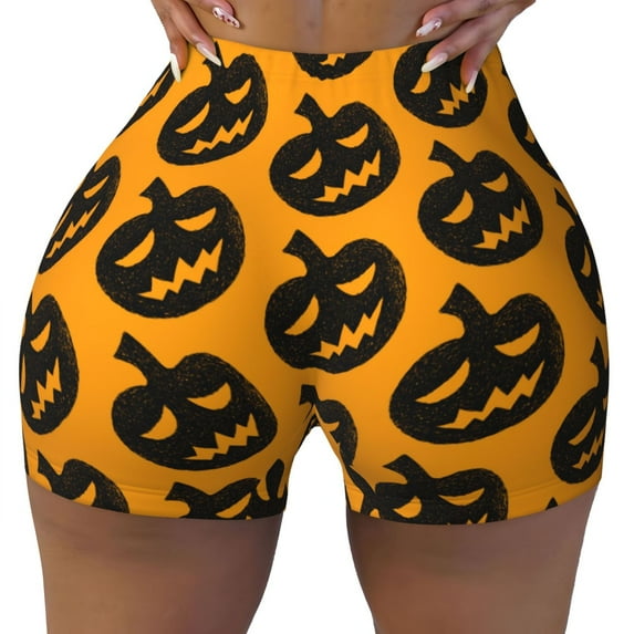 Seamless Workout Shorts Women - halloween pumpkins festive Biker Gym Running Yoga Spandex Shorts for Women