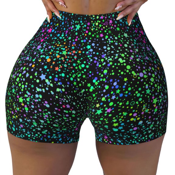 Seamless Workout Shorts Women - multicolored cosmic starry sky Biker Gym Running Yoga Spandex Shorts for Women