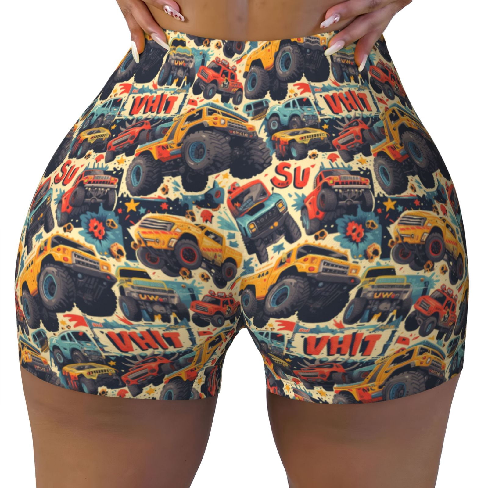 Seamless Workout Shorts Women - off road racing car yellow Biker ...
