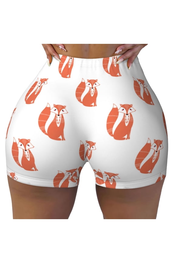 Seamless Workout Shorts Women - orange fox Biker Gym Running Yoga Spandex Shorts for Women