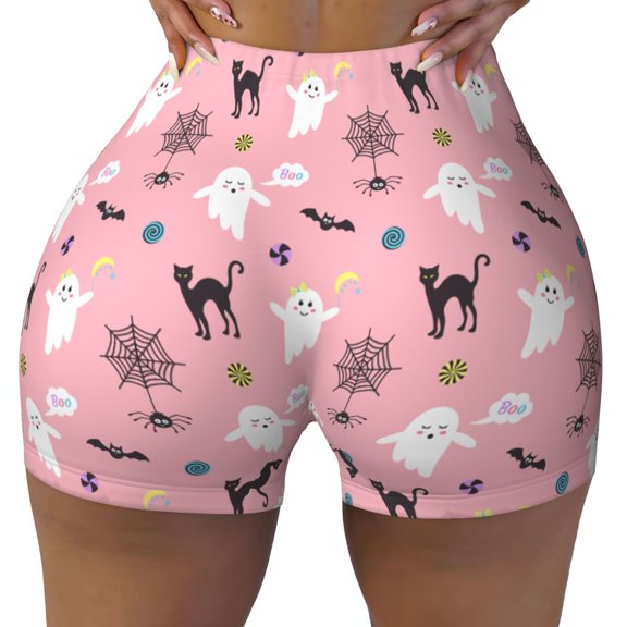 Seamless Workout Shorts Women - pink pattern spooky Biker Gym Running Yoga Spandex Shorts for Women