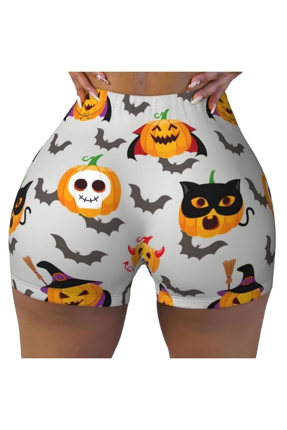 Seamless Workout Shorts Women - pumpkins halloween bats Biker Gym Running Yoga Spandex Shorts for Women