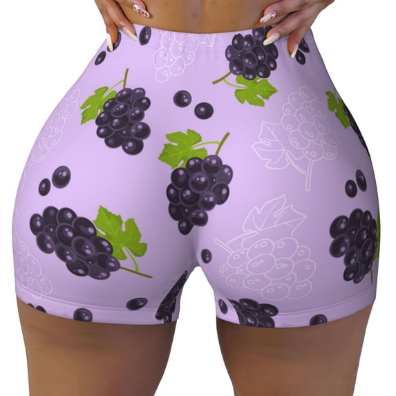 Seamless Workout Shorts Women - purple Grape Print A Biker Gym Running Yoga Spandex Shorts for Women