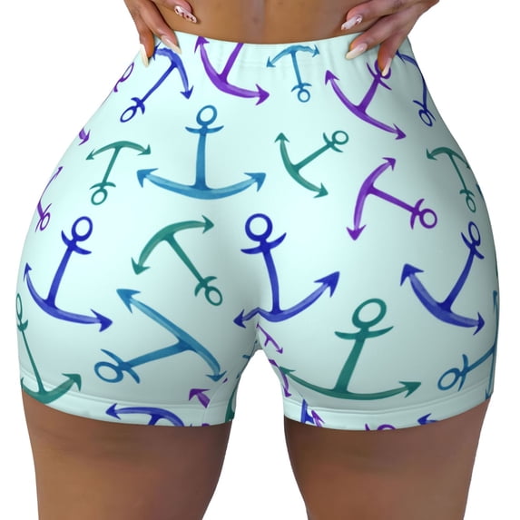 Seamless Workout Shorts Women - purple blue anchor green Biker Gym Running Yoga Spandex Shorts for Women