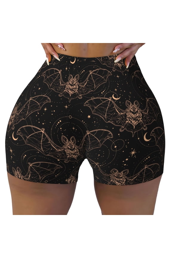 Seamless Workout Shorts Women - shiny bats star black cool Biker Gym Running Yoga Spandex Shorts for Women