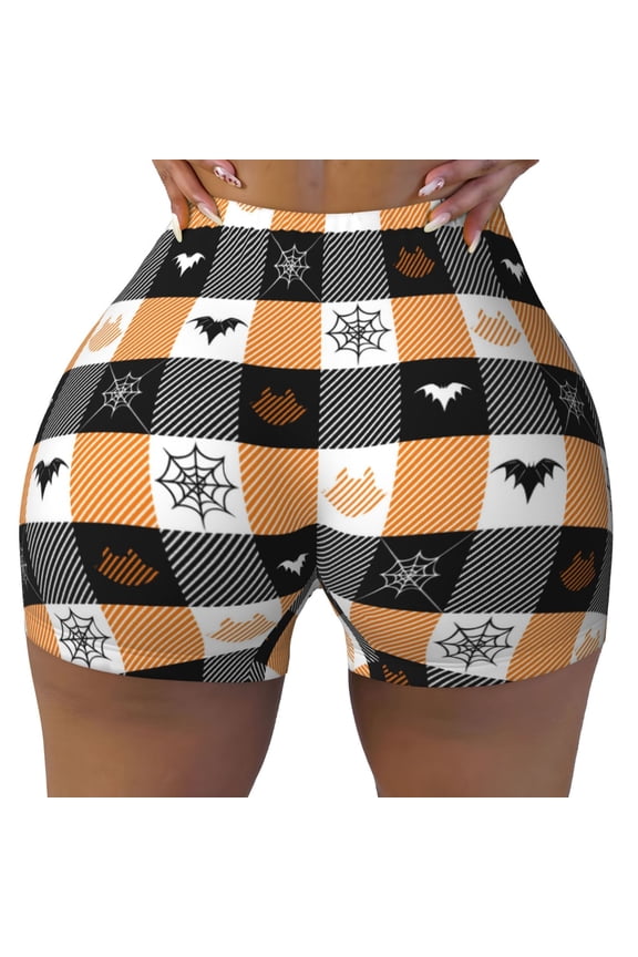 Seamless Workout Shorts Women - spider web bat halloween Biker Gym Running Yoga Spandex Shorts for Women