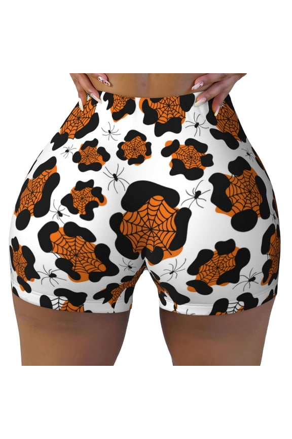 Seamless Workout Shorts Women - spiders web halloween Biker Gym Running Yoga Spandex Shorts for Women