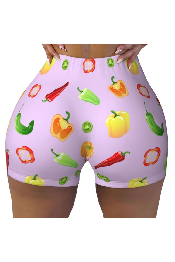 Seamless Workout Shorts Women - vegetable Bell Pepper Pattern Biker Gym Running Yoga Spandex Shorts for Women