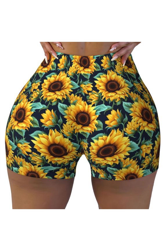 Seamless Workout Shorts Women - vintage Sunflowers Aesthetic cute Biker Gym Running Yoga Spandex Shorts for Women