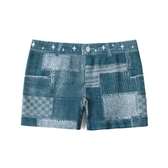 Seamless Workout Shorts for Women - Faux Denim Plaid Print Biker Yoga Running Gym Summer Hot Shorts