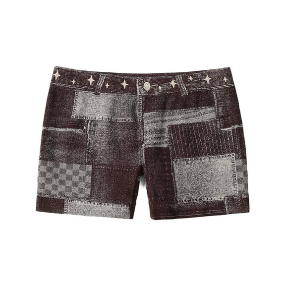 Seamless Workout Shorts for Women - Faux Denim Plaid Print Biker Yoga Running Gym Summer Hot Shorts