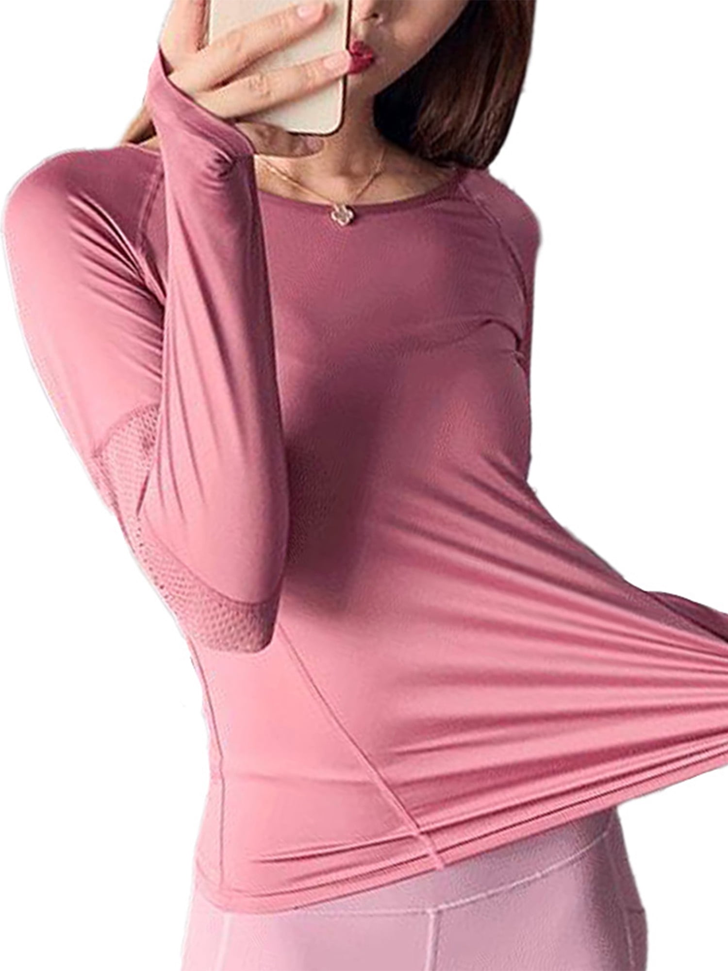 Seamless Workout Yoga Shirts for Women Activewear Dry-Fit Long Sleeve  Breathable T-Shirts Mesh Breathable Crew Neck Stretch Yoga Sport Tops  Athletic Shirts 