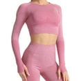 thumbnail image 1 of Seamless Yoga Gym Crop Top Compression Workout Athletic Long Sleeve Shirt with Thumbhole, 1 of 4