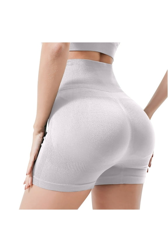 Seamless Yoga Shorts High Waist Butt Lifting Leggings for Women Short Solid Stretch Workout Sport Biker Shorts (M, White)