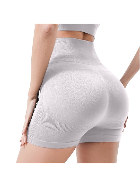 Seamless Yoga Shorts High Waisted Butt Lifting Leggings for Women Short Solid Stretch Workout Sport Biker Shorts (XL, White)