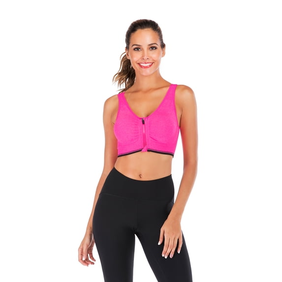 Seamless Yoga Sports Tank Bra, Sports Bras for Women with Detachable Built in Pad and Front Zip