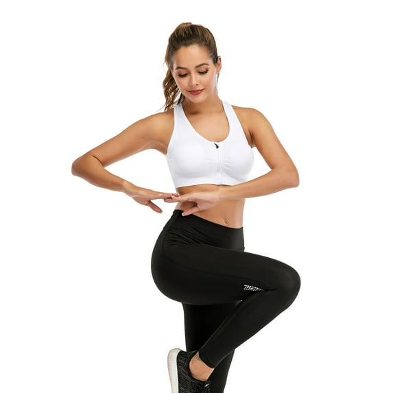 Seamless Yoga Sports Tank Bra, Sports Bras for Women with Detachable Built in Pad and Front Zip