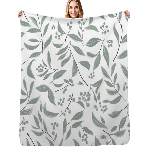 Seamless sage green leaf pattern Flannel Blanket Warm Soft Bedding Throws Winter Camping Chair Sofa Bed