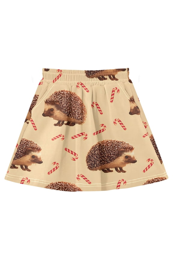 Seamless with Candy Cane Pattern Cotton Skirt Built-in Liner Elastic A-Line Flared Skirt with Pockets